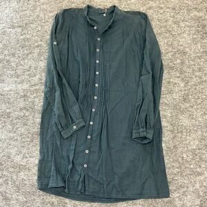 CP Shades Gray Blue Cotton Linen Button-Up Long Sleeve Tunic Top Size S